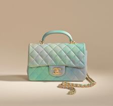 Virginie Viard for Chanel: a Green Ombre Lambskin Mini Top Handle Shoulder Bag Spring/Summer 202...
