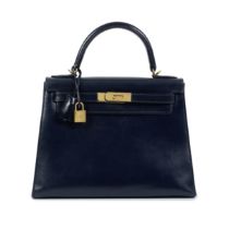 Herm&#232;s: a Bleu Marine Box Leather Sellier Kelly 28 1960s (includes padlock, keys and cloche)