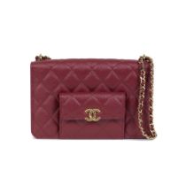 Virginie Viard for Chanel: a Burgundy Caviar Leather Pocket Twins Clutch Wallet on Chain (WOC) 2...