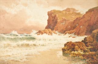 ROBERT SWAIN GIFFORD (American, 1840-1905) Coastal Cliffs with Rolling Surf (15 1/4 x 23 1/2 in ...