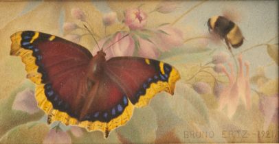 BRUNO ERTZ (American, 1873-1956) Butterfly and Bee (sight size 2 1/2 x 4 3/4 in (6.4 x 12.1 cm)p...