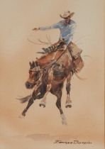 EDWARD BOREIN (American, 1872-1945) Bucking Bronco (sheet size 7 1/4 x 5 3/4 in (18.4 x 14.6 cm)...