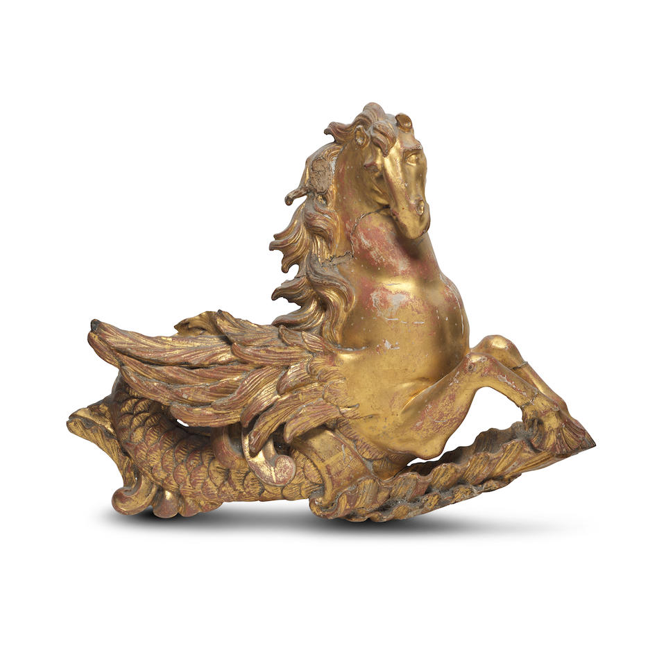 A 19th century carved giltwood hippocampus