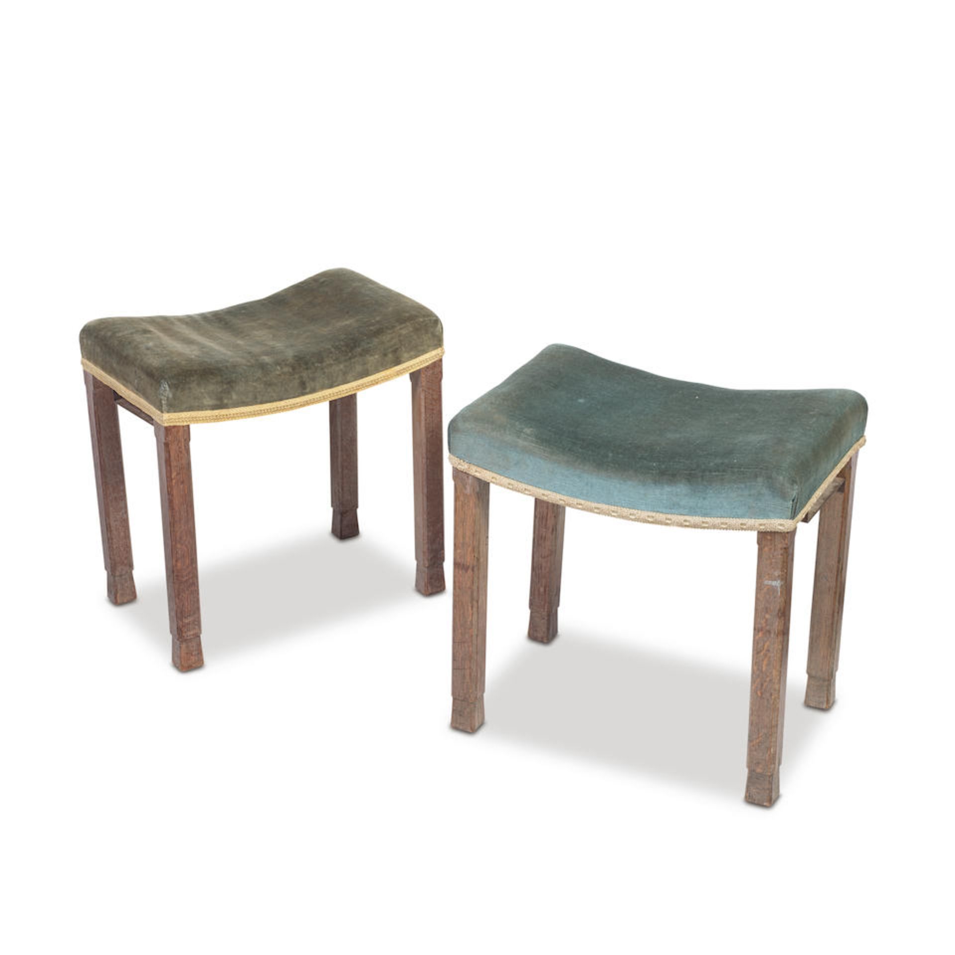 Two George VI limed-oak Coronation stools, 1937 (2)
