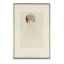 Paul César Helleu (French, 1859-1927) Queen Alexandra Drypoint in colours, circa 1901, on w...