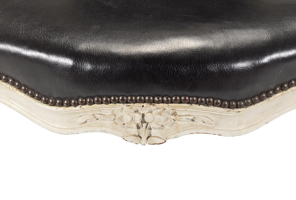 A white painted beech and black leather fauteuilIn the Louis XV style (2) - Image 2 of 4