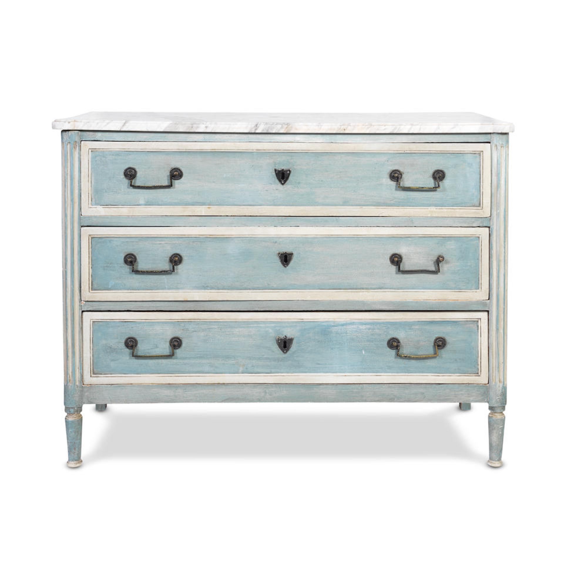 A 19th century and later blue painted commodeIn the Louis XVI style