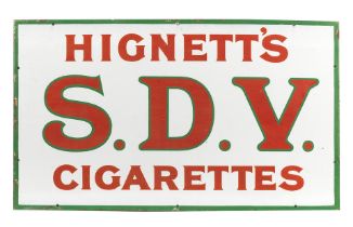 A Hignett's S.D.V. Cigarettes enamel sign,