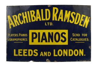 An Archibald Ramsden Limited 'Pianos' enamel sign,