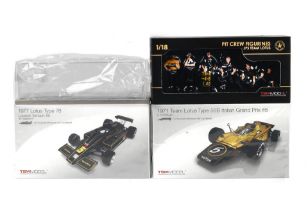 Two boxed 1:18 limited edition models of 1971 and 1977 Lotus Formula 1 cars by TrueScale Miniatu...