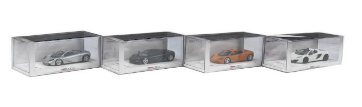 Four boxed 1:43 scale models of McLaren road cars by TrueScale Miniatures, ((4))