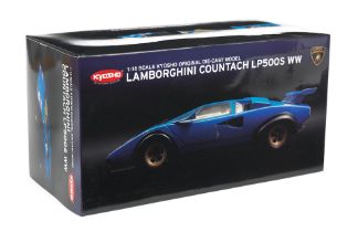 A boxed 1:18 scale die-cast model of a Lamborghini Countach LP500S WW by Kyosho,