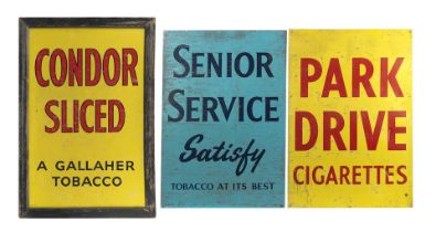 Three large printed tin tobacconist's signs by Franco Signs, ((3))