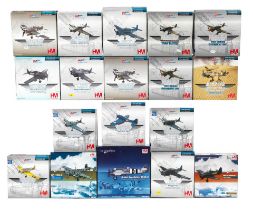 Eighteen boxed 1:72 scale die-cast WWII military aircraft models by Hobby Master, ((18))