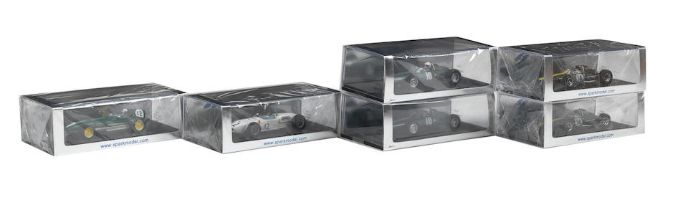 Six boxed 1:43 scale die-cast models of 1959-1967 Formula 1 race cars by Spark Models, ((6))