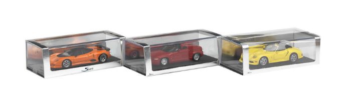 Three boxed 1:43 scale die-cast models of 1990-1996 sports cars by Spark Models, ((3))