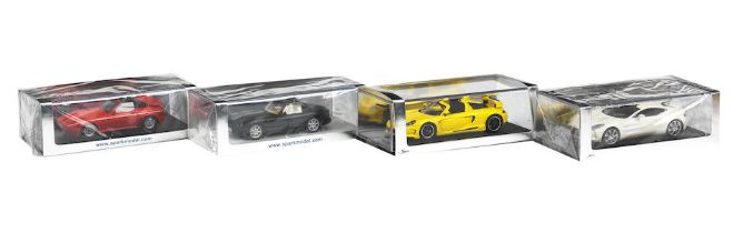 Four boxed 1:43 scale die-cast models of sports cars by Spark Models, ((4))