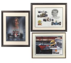 Three framed prints in tribute to Ayrton Senna, ((3))