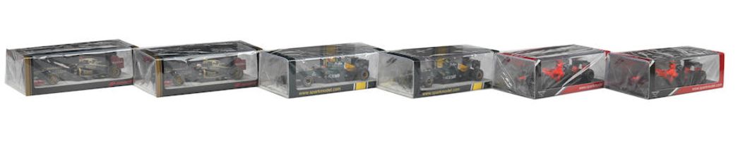 Six boxed 1:43 scale die-cast models of 2012 season Formula 1 race cars by Spark Models, ((6))