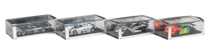 Four boxed 1:43 scale die-cast models of 1986-1998 sports racing cars by Spark Models, ((4))
