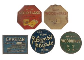 Five small printed tin tobacconist's signs, ((5))