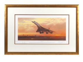 'Flying into History' after Adrian Rigsby, a framed signed limited edition print of Concorde,