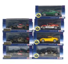 Seven boxed 1:43 scale limited edition die-cast models of 2012-2013 Lotus F1 and sports cars by ...