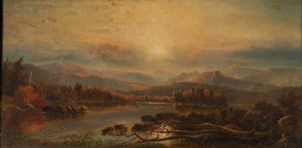 AMERICAN SCHOOL (19TH CENTURY) AUTUMN LANDSCAPE WITH A LAKE AND DISTANT MOUNTAINS