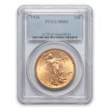 United States 1924 St. Gaudens $20 Double Eagle Gold Coin.