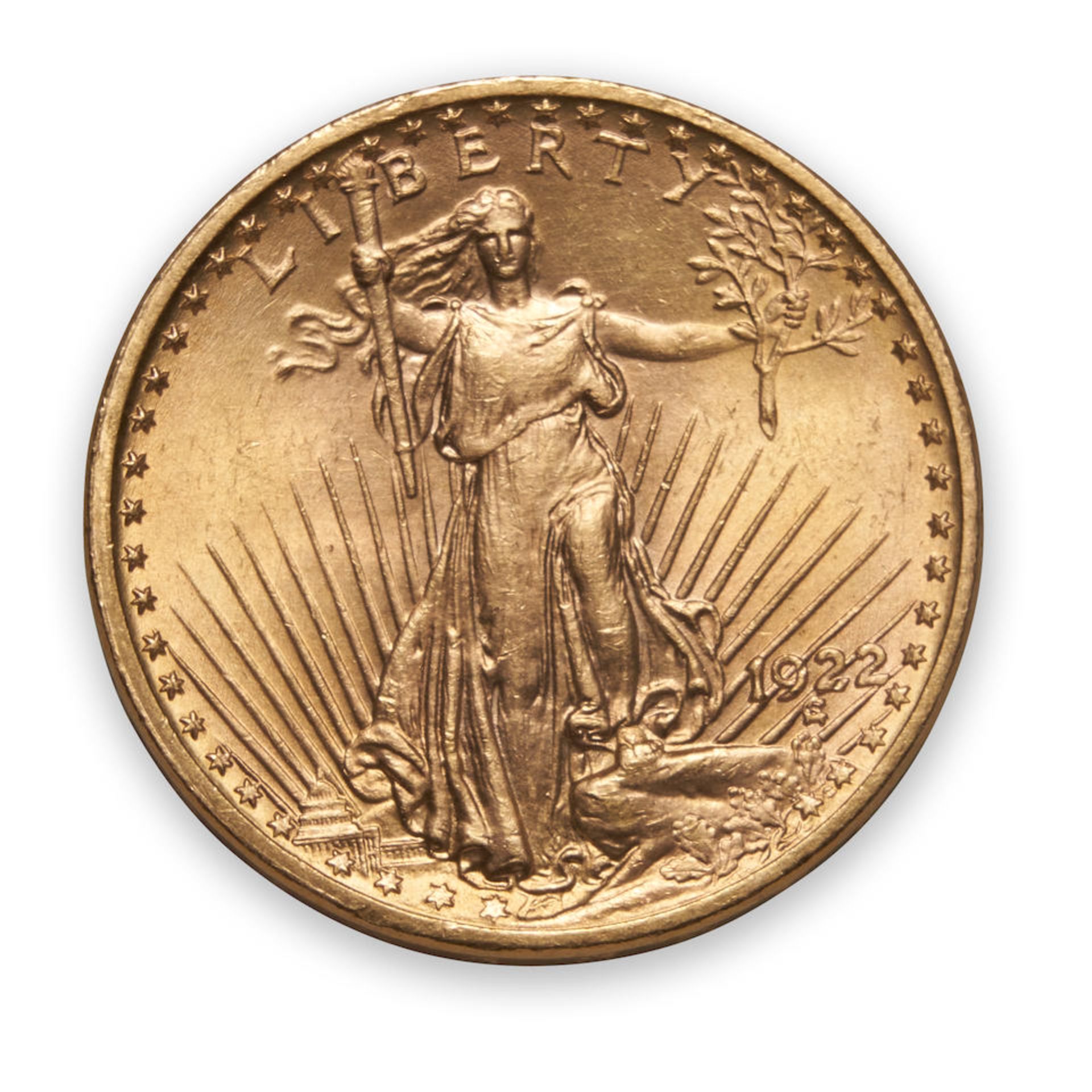 United States 1922 St. Gaudens $20 Double Eagle Gold Coin.