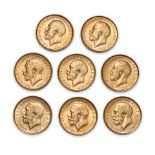 Eight George V Gold Sovereigns.