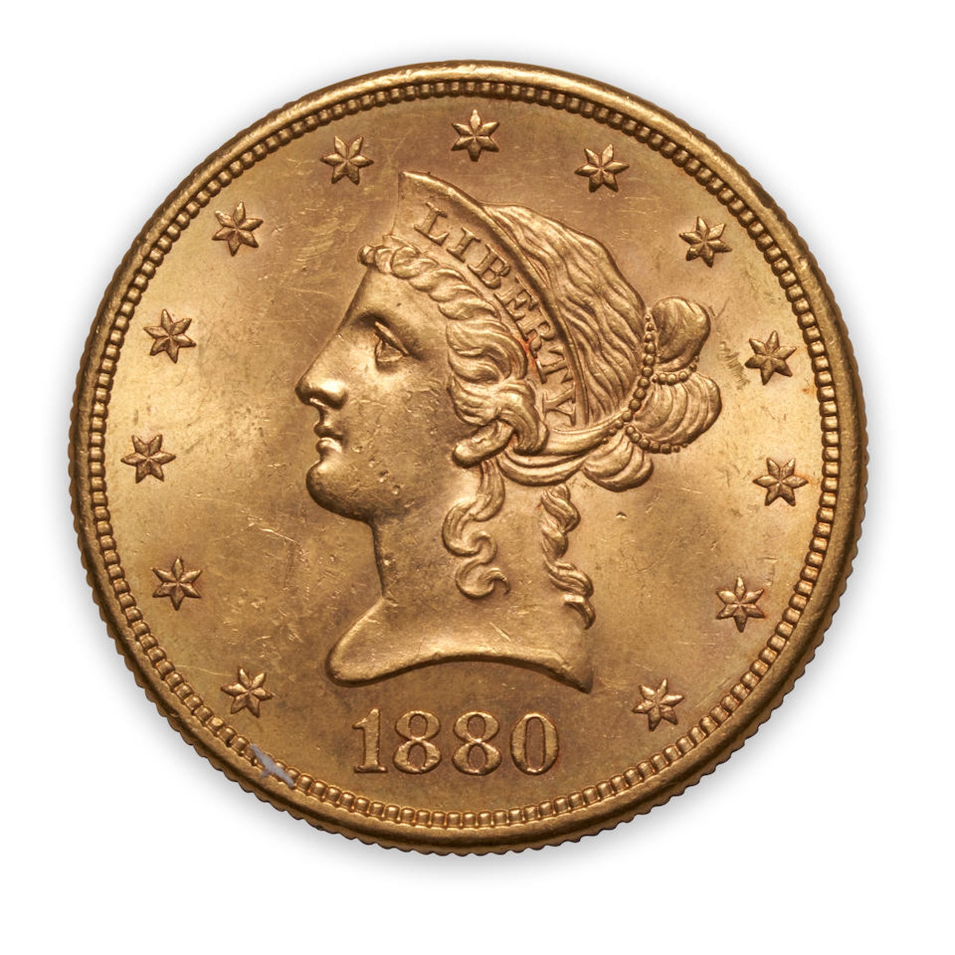 United States 1880-S Liberty Head $10 Eagle Gold Coin.