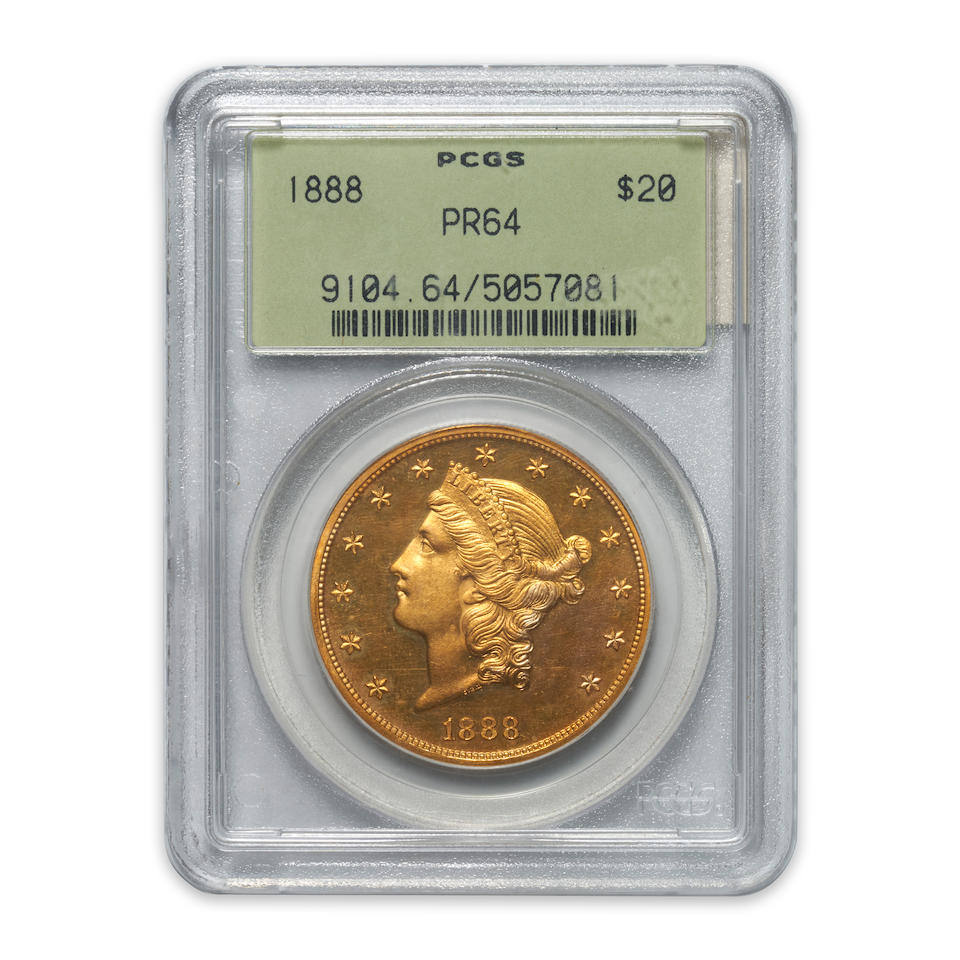 United States Proof 1888 Liberty $20 Double Eagle Gold Coin.
