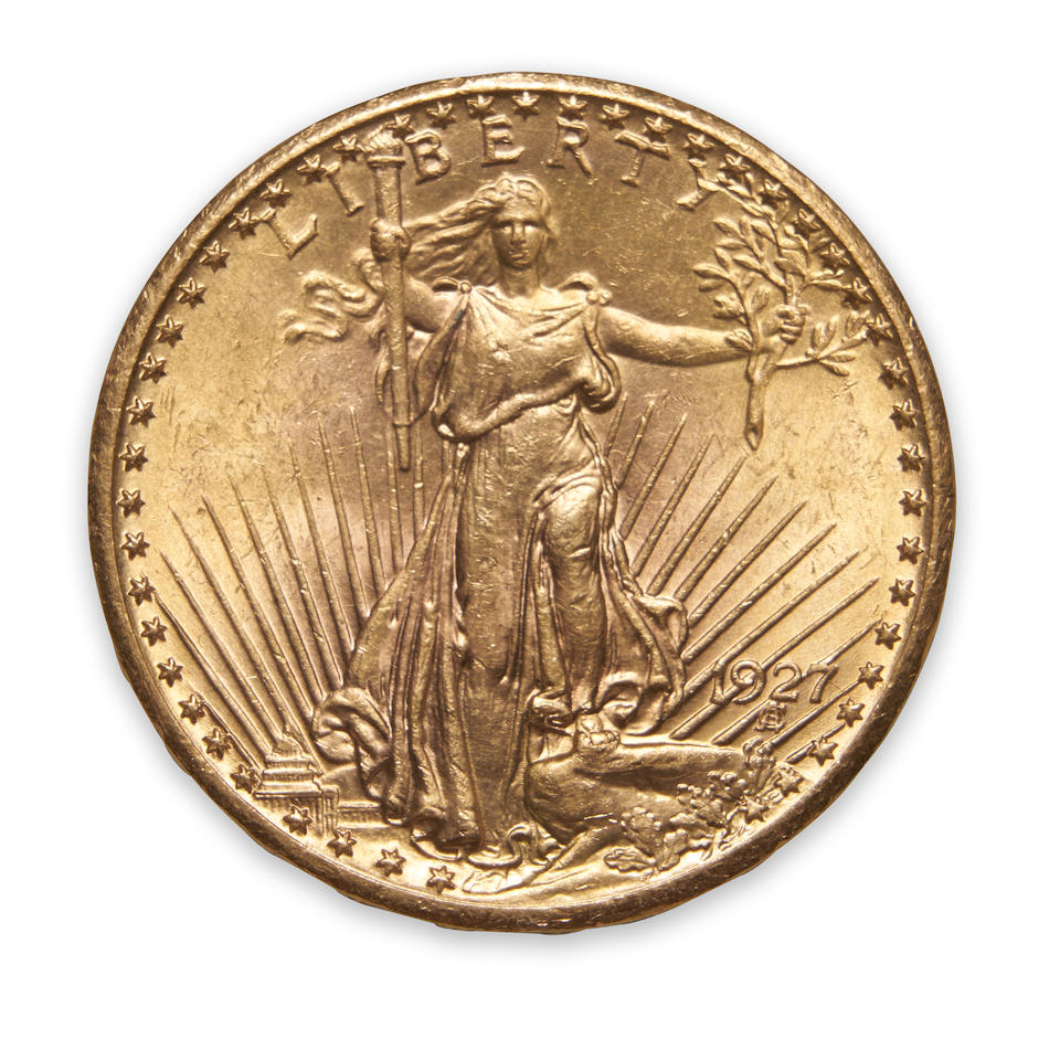 United States 1927 St. Gaudens $20 Double Eagle Gold Coin.