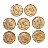 Eight Edward VII Gold Sovereigns.