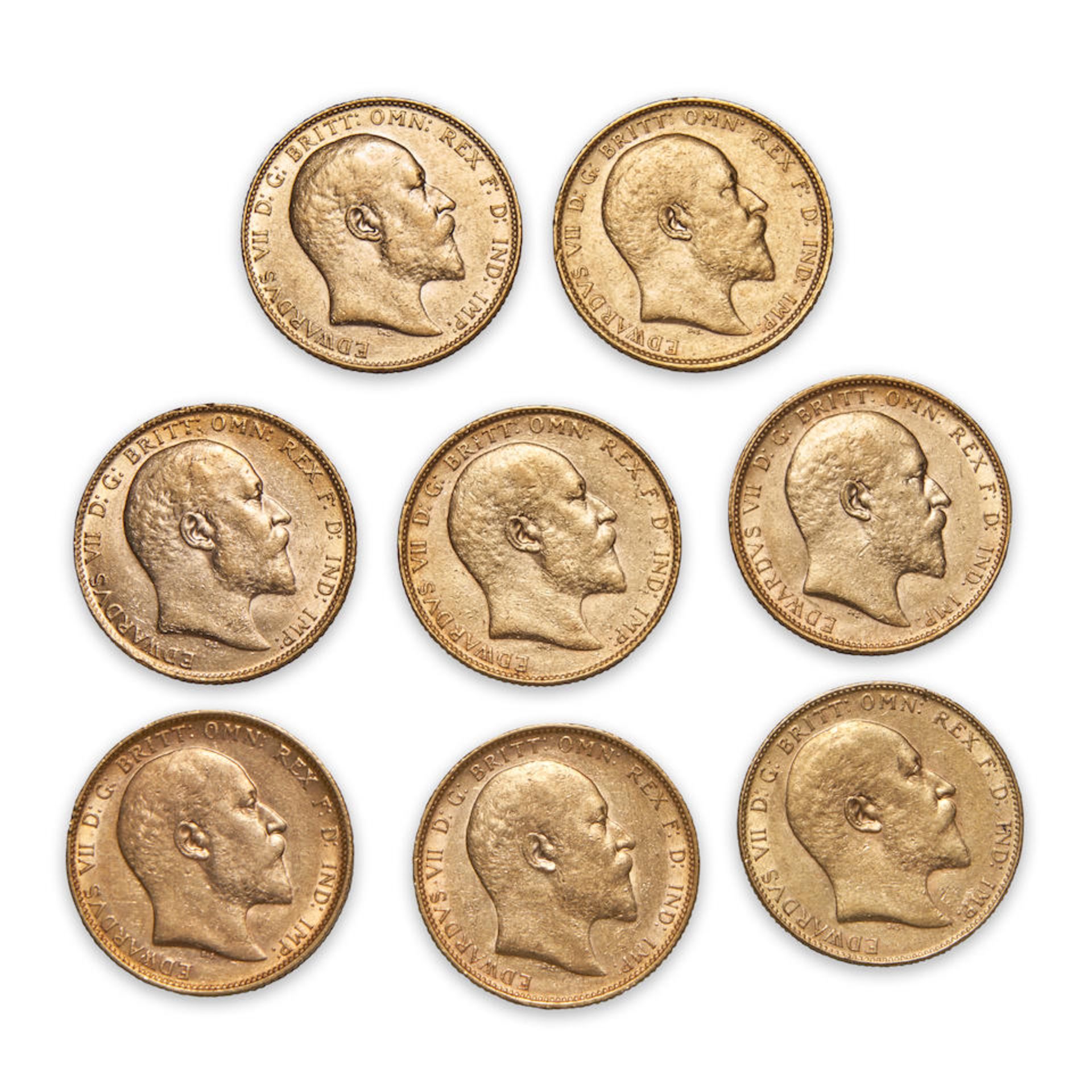 Eight Edward VII Gold Sovereigns.