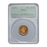 United States Proof 1875 Liberty $2.50 Quarter Eagle Gold Coin.