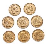 Eight Edward VII Gold Sovereigns.