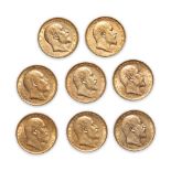 Eight Edward VII Gold Sovereigns.