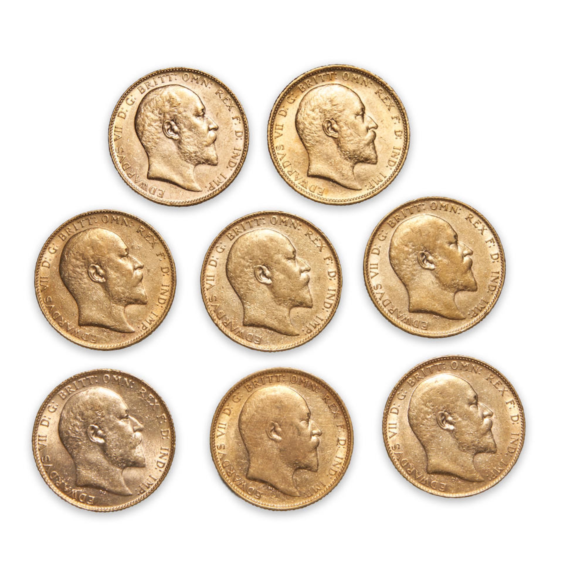 Eight Edward VII Gold Sovereigns.