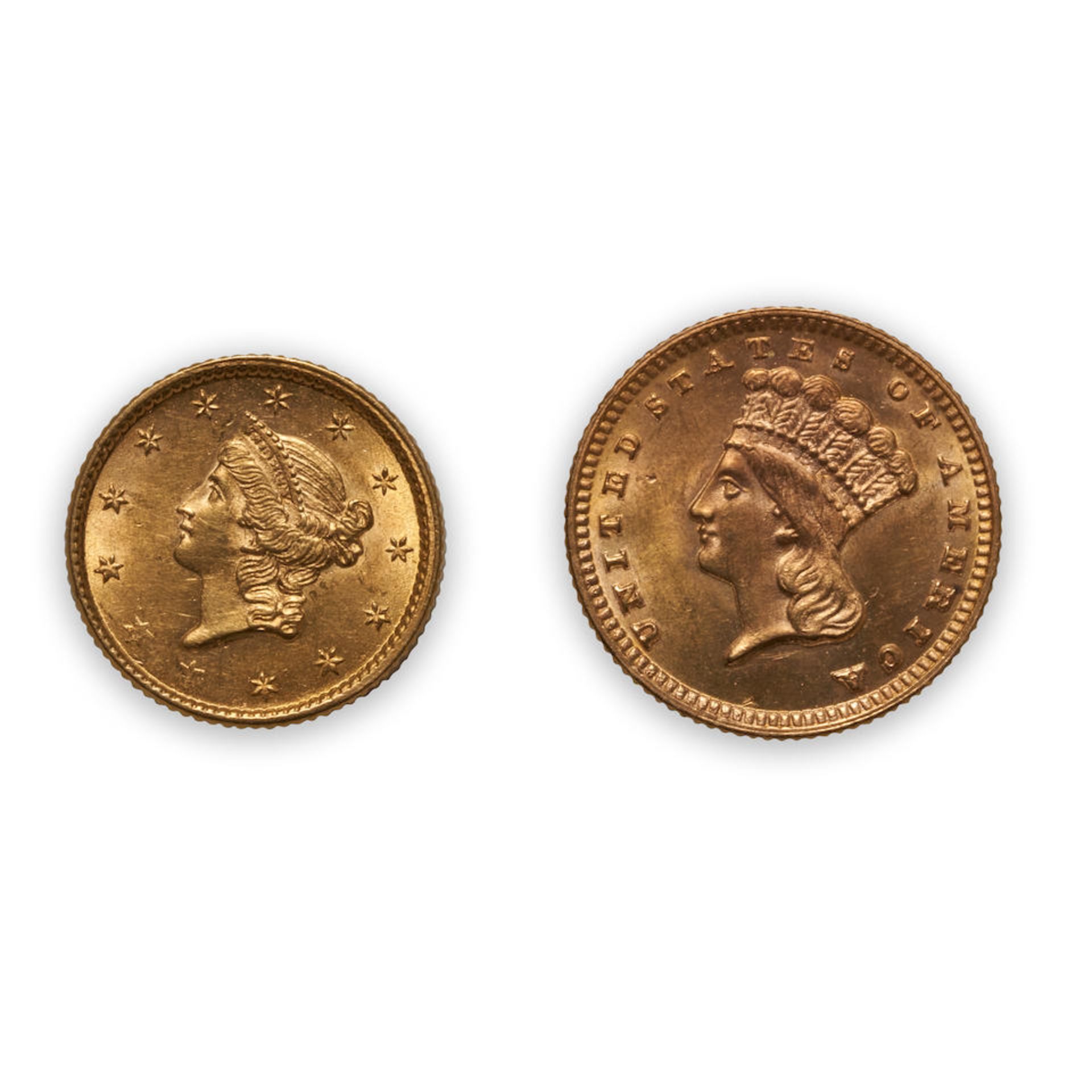 United States Two $1 Gold Coins.