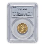 United States 1846-C Liberty Head $5 Half Eagle Gold Coin.