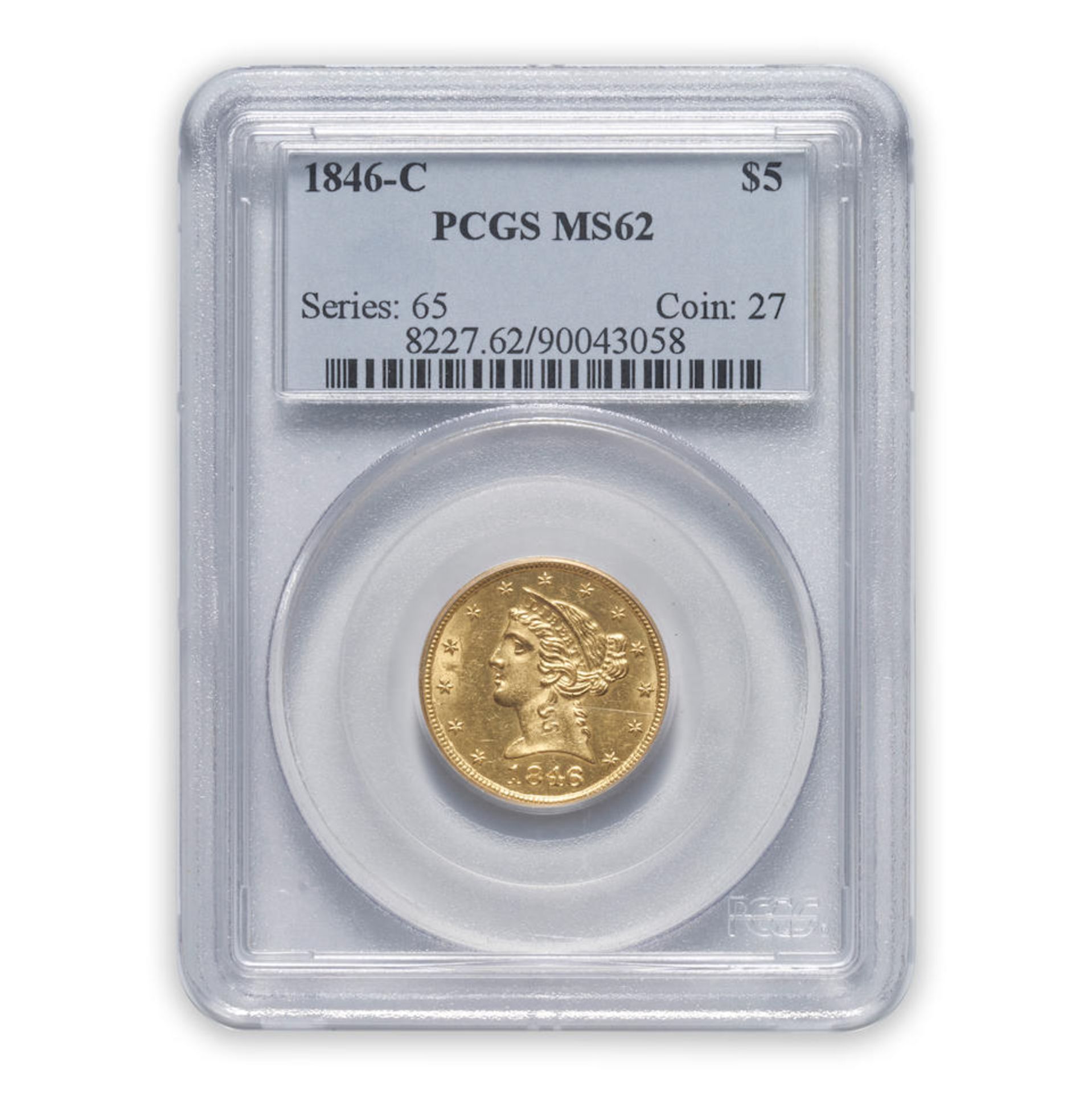 United States 1846-C Liberty Head $5 Half Eagle Gold Coin.