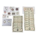 Collection of Bullion Coins and United States Currency.