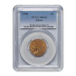 United States 1908 Indian Head $5 Half Eagle Gold Coin.