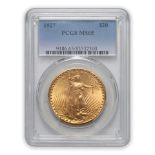 United States 1927 St. Gaudens $20 Double Eagle Gold Coin.