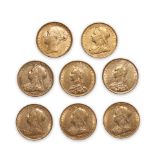 Eight Victoria Gold Sovereigns.