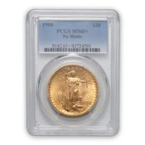 United States 1908 No Motto St. Gaudens $20 Double Eagle Gold Coin.