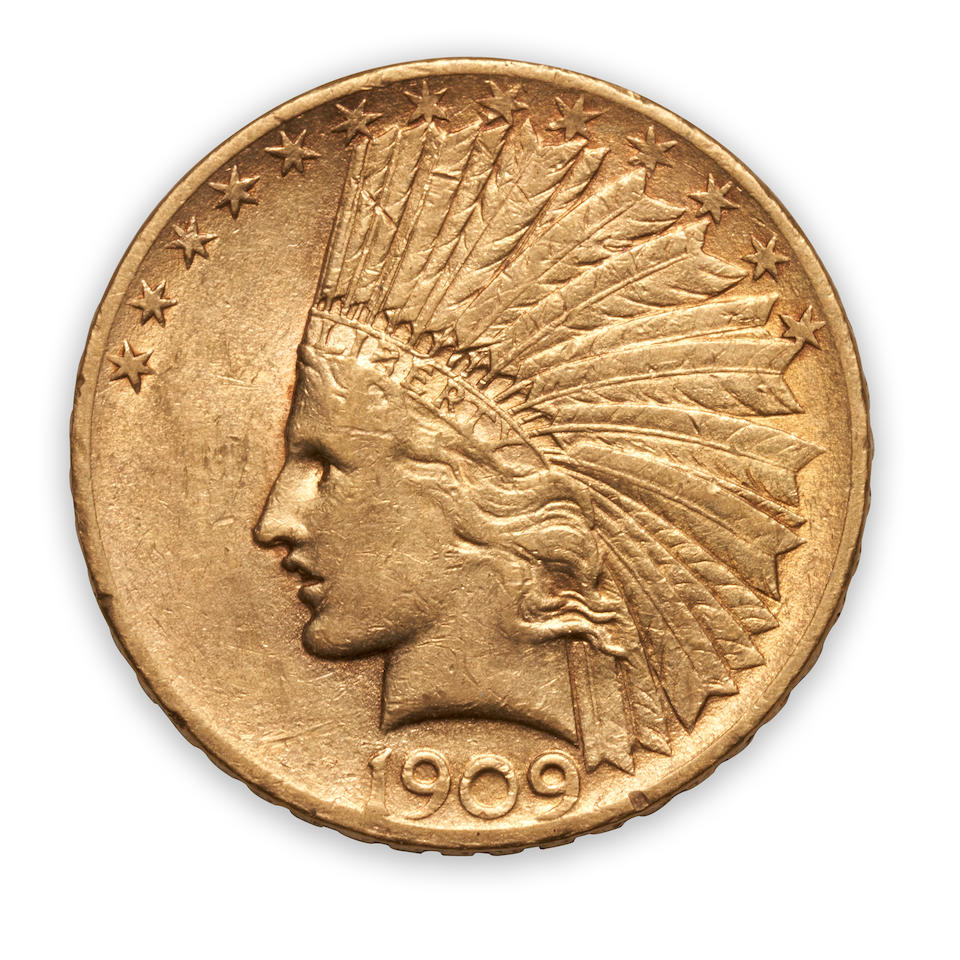 United States 1909 Indian Head $10 Eagle Gold Coin.