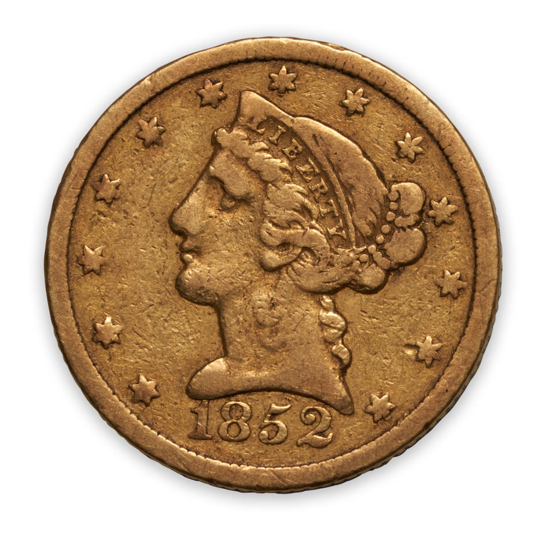 United States 1852-C Liberty Head $5 Half Eagle Gold Coin.